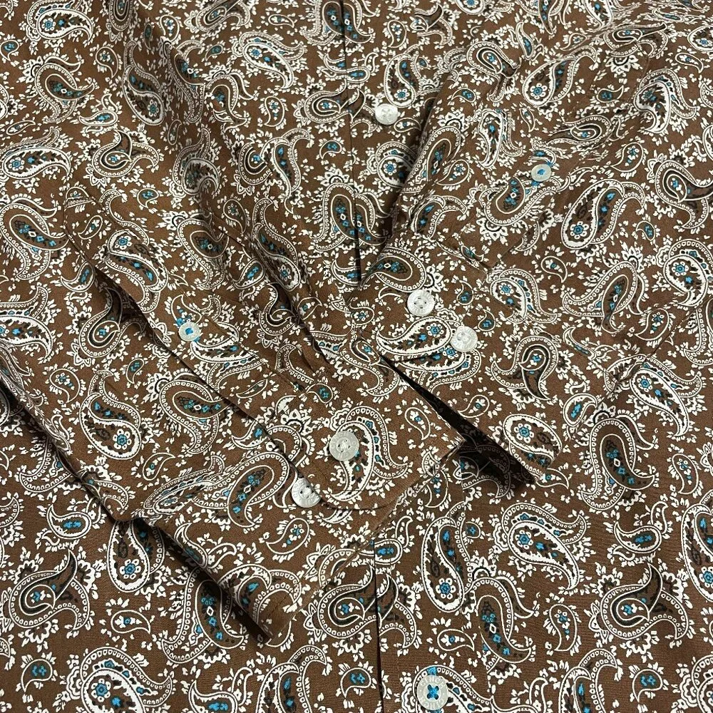 Cinch Shirt Men's Large Brown 100% Cotton Paisley Long Sleeve Button Up Western - Picture 13 of 13